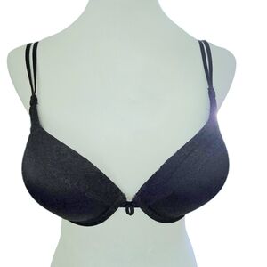 Vassarette Lace Underwire Push Up Bra Padded Black 38C Vintage